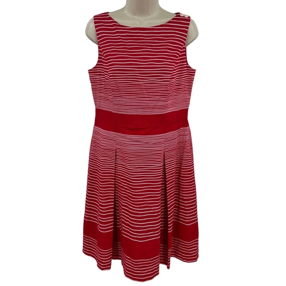 Talbots Dress 8 Medium Fit Flare Red White Stripe Sailor Nautical Cotton $179 - Picture 1 of 7